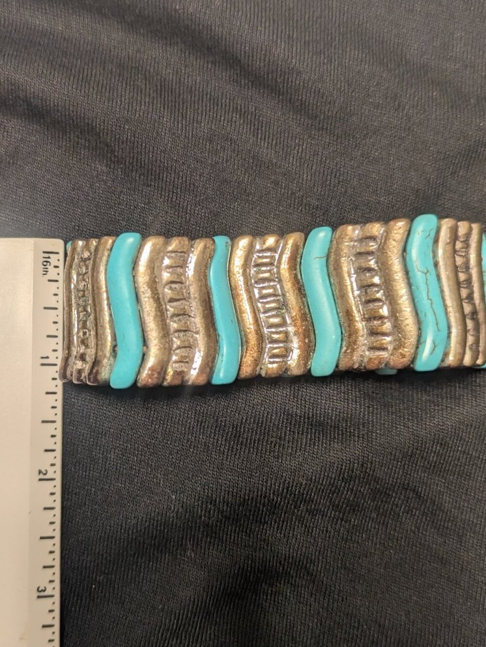 Heavy Silver Tone & Turquoise Stone Stretch Bracelet